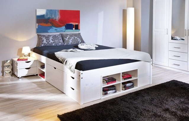 Inter Link Funktionsbett Till aus Kiefer Massivholz mit Stauraum und Lattenrost, Farbe: Weiß, B/L: 160 x 200 cm - Bild 2
