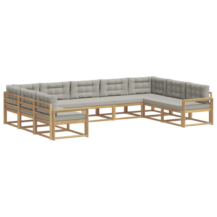 vidaXL Outdoor-Sofagarnitur in U-Form aus Akazienholz mit Kissen, Weiß-Hellgrau - Bild 2