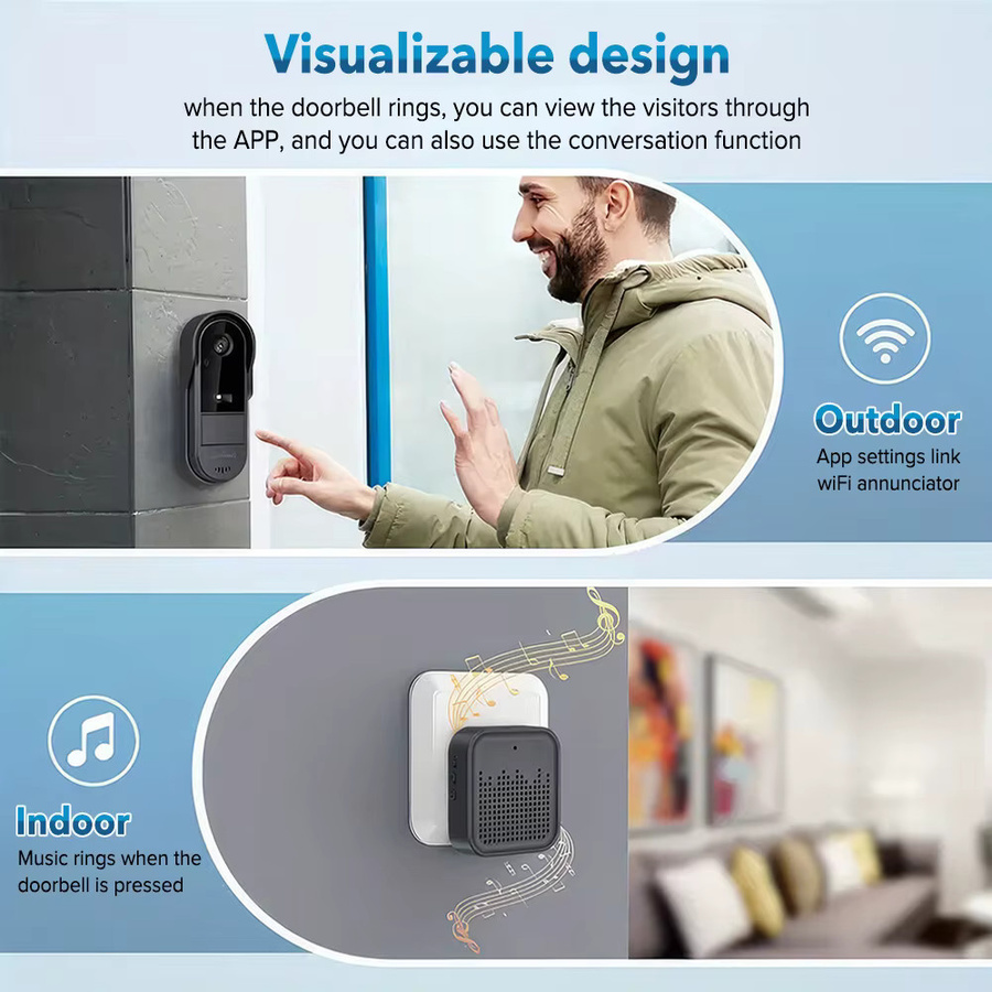 Tuya Smart Home WLAN Türklingel mit Kamera, kabelloses Set in Schwarz, wasserdichte Sicherheits-Audio-Gegensprechanlage mit Nachtsicht - Bild 3