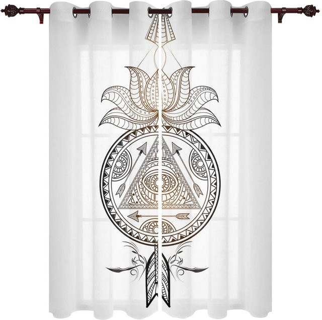 Super Six Traumfänger-Aquarell-Feder-Muster Vorhang aus Polyester, semi-transparent, Weiß, B: 135 cm, H: 115 cm - Bild 1