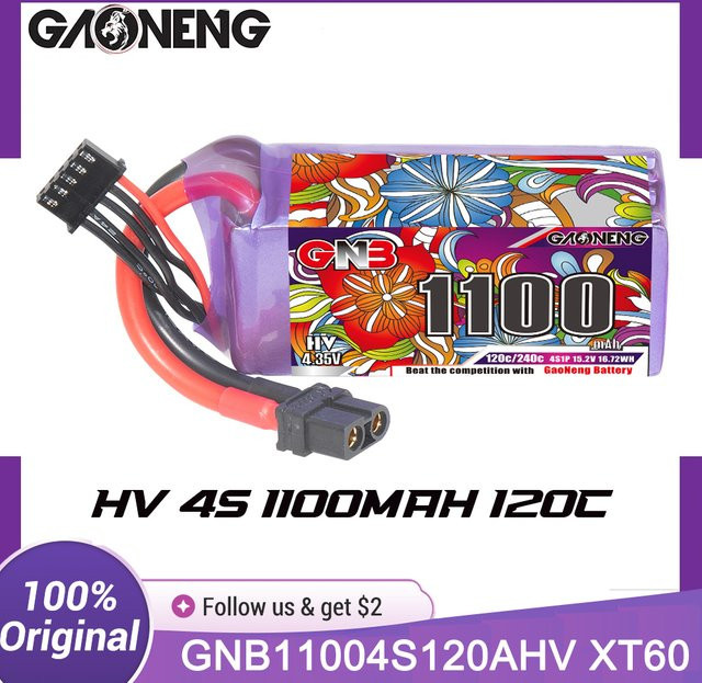 GNB LiPo Batterie 1100 mAh 4S 6S 120C HV mit XT60 Stecker für FPV Quads, HeliCopter und Freestyle Drohnen - Bild 1