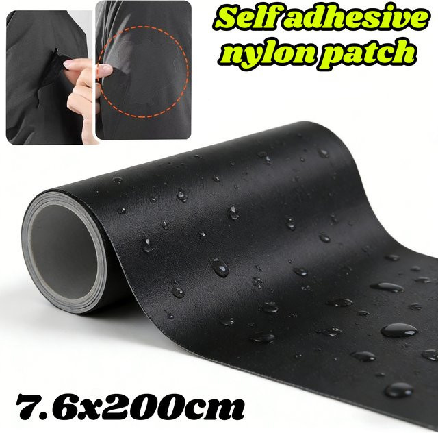 200 cm wasserdichtes Reparaturband aus Nylon in Schwarz als selbstklebende Patches für Kleidung, Daunenjacken, Zelte und Regenschirme - Bild 1