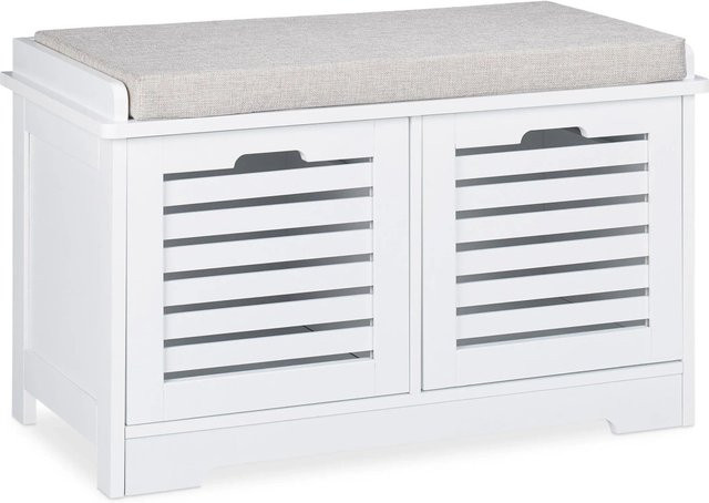 Gepolsterte Relaxdays Sitzbank in Weiß mit 2 Körben im Landhausstil, B/T/H: 72 x 44 x 35 cm - Bild 1