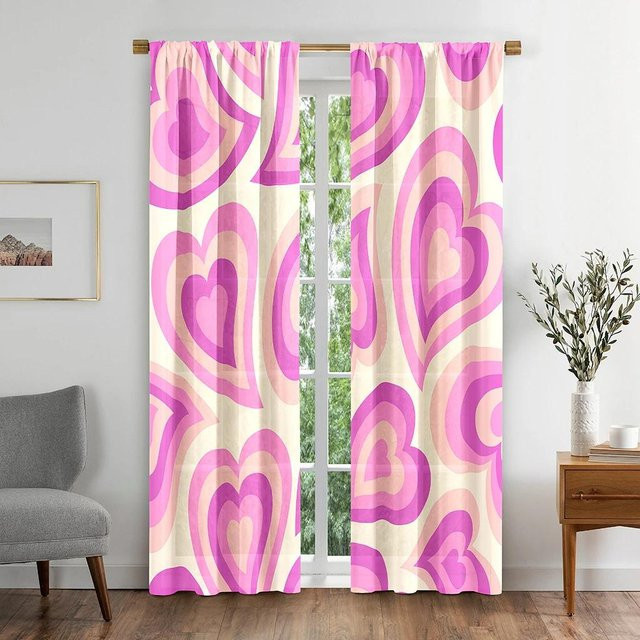 Yiran Furniture Hochverdunkelnde Vorhänge mit Liebesherz-Muster in Rosa und Blau, 2er-Set, B: 70 cm, H: 185 cm - Bild 1