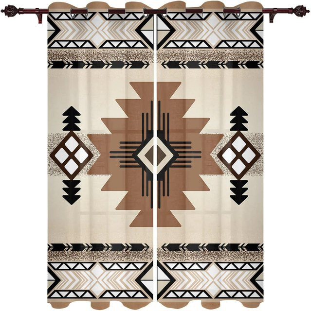 2er-Set Boho Stammes Totem Vorhänge in Beige, halbtransparent mit Rod Pocket, Breite: 50 cm, Höhe: 130 cm - Bild 1