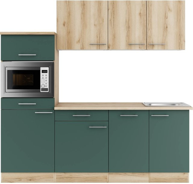 Optifit Küchenzeile KPLS 2181OE-9+ Wildeiche Nachbildung und Steingrün, Breite: 210 cm - Bild 1