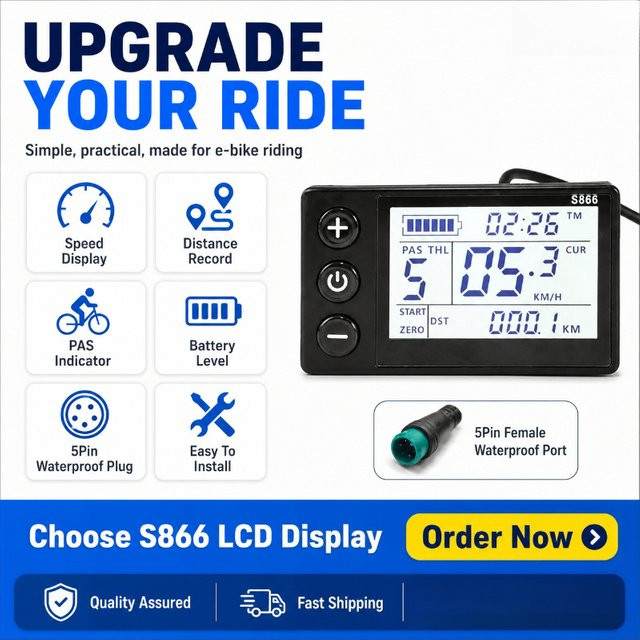 S866 E-Bike LCD-Display Multifunktionales Messgerät mit 5-Pin Wasserdichtem Buchsenstecker in Schwarz - Bild 1