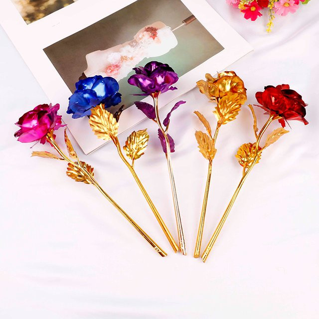 24 Karat vergoldete Rose aus Metall in Gold als dekoratives Geschenk für Valentinstag und Hochzeiten - Bild 1
