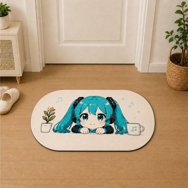 Hatsune Miku Badezimmermatte von Bandai, oval, rutschfest und schnell trocknend, mehrfarbig - Bild 1