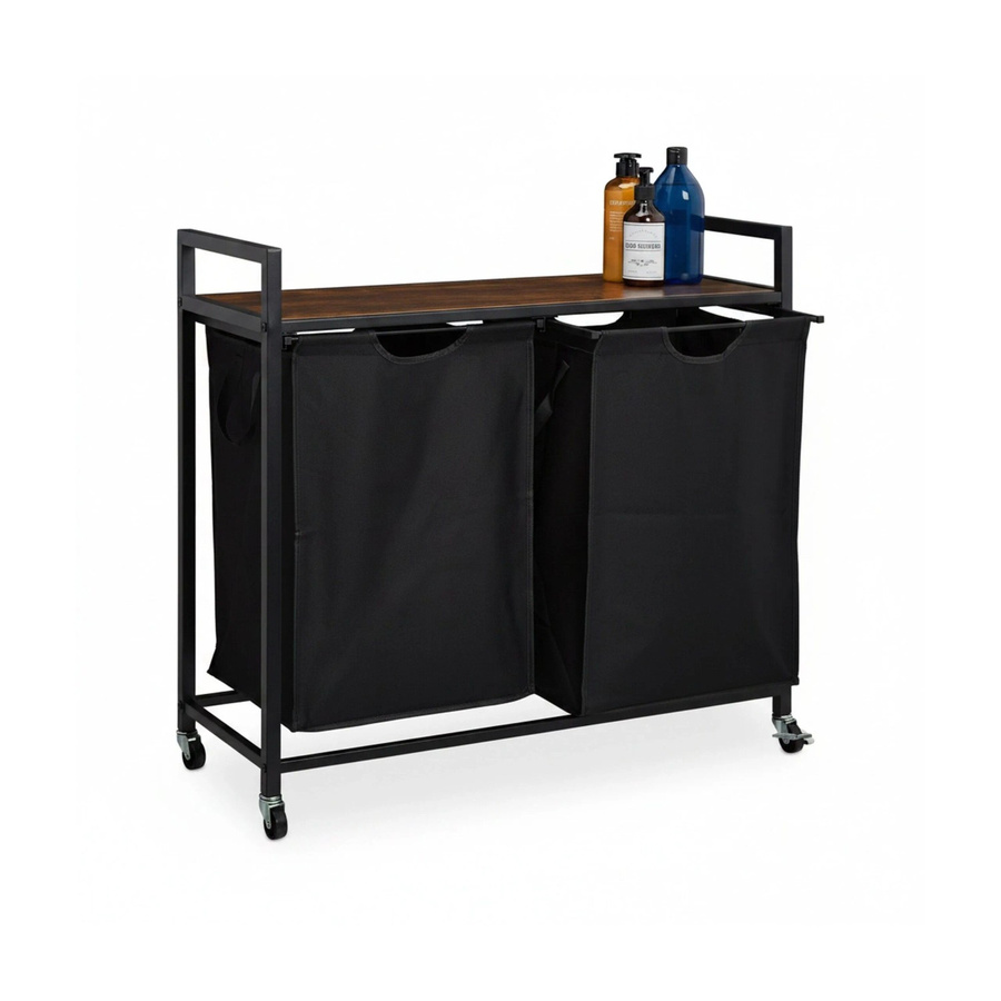 Relaxdays Wäschekorbregal im Industrial Design aus Eisen und MDF mit Baumwollkorb, Schwarz und Dunkelbraun, B/T/H: 74,5 x 33 x 80 cm - Bild 2