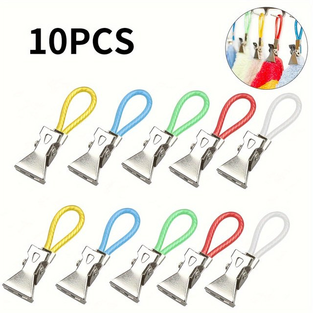 YOCITY Handtuch-Aufhängeclips im 10er Set, bunte Wäscheklammern mit geflochtener Schlaufe als Organizer für Küche und Bad - Bild 1