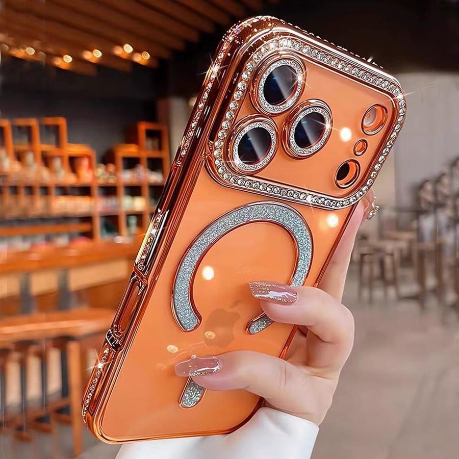 Glitzernde Magnet-Schutzhülle für Apple iPhone 16 15 14 Plus 13 12 Pro Max in Transparent/Silber mit kabelloser Ladefunktion und Stoßschutz - Bild 3