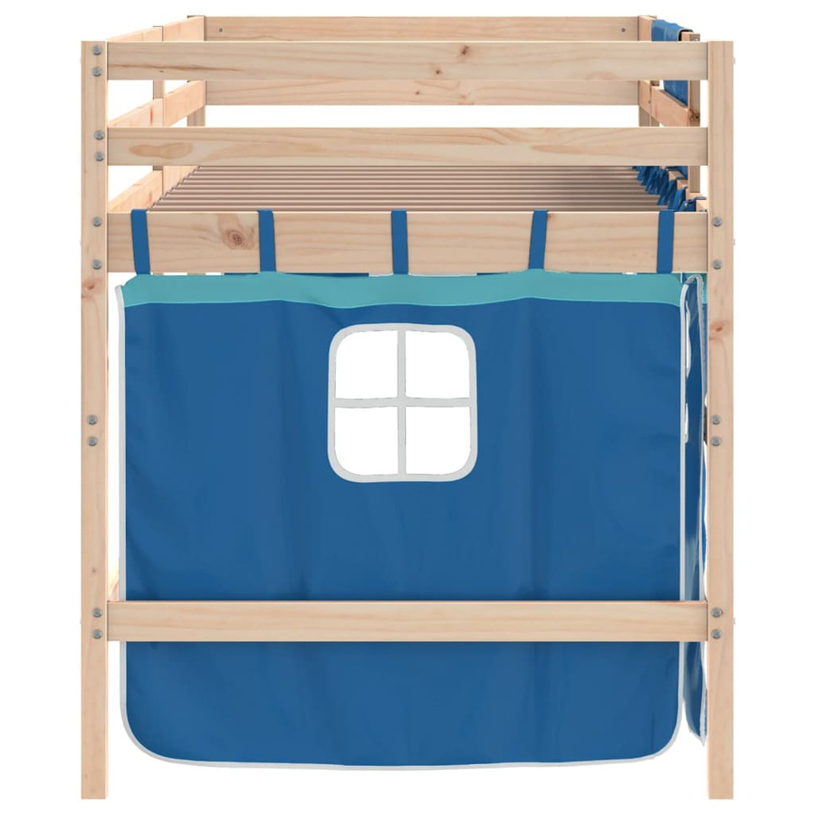 vidaXL Kinderhochbett aus Massivholz Kiefer mit Vorhängen in Blau und Braun, B/T/H: 80 x 200 x 113,5 cm - Bild 4
