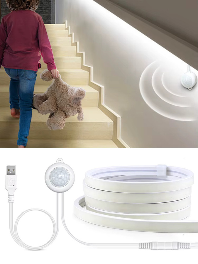 Gyarfas LED Streifen mit PIR Bewegungssensor und COB Neonlicht, USB 5V, wasserdicht für Treppen und Wohnzimmerbeleuchtung - Bild 7