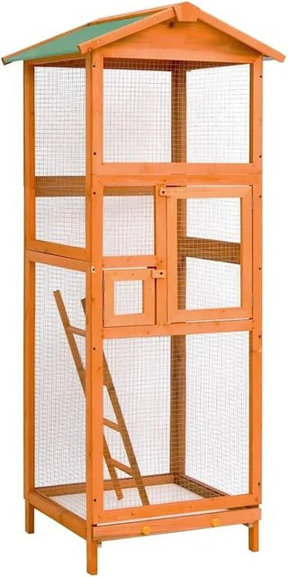 vidaXL Vogelkäfig aus Fichtenholz in Braun, B/T/H: 68 x 62 x 166 cm - Bild 1