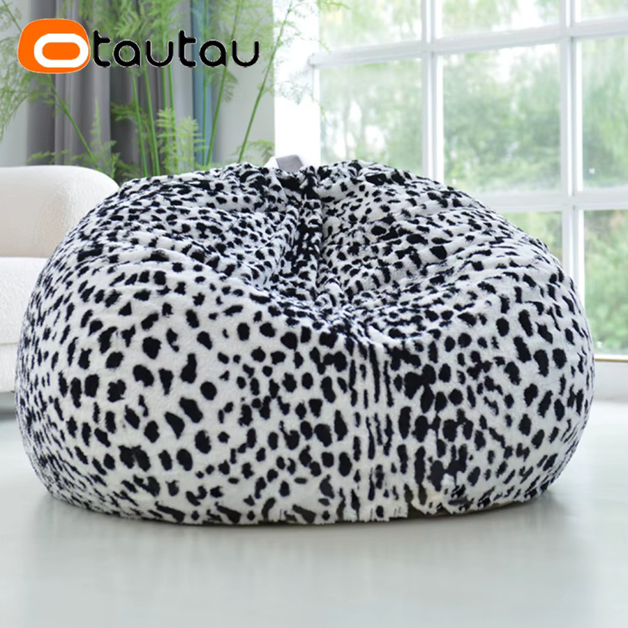 OTAUTAU Sitzsackbezug aus Kunstfell im Kuh-Tiermuster, Pouf Ottomane DD162, Weiß/Mehrfarbig - Bild 5