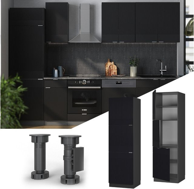 Vicco Vorratsschrank Fame-Line Küche Anthrazit Schwarz gestreift B: 60 cm, H: 206 cm, T: 64,03 cm - Bild 1