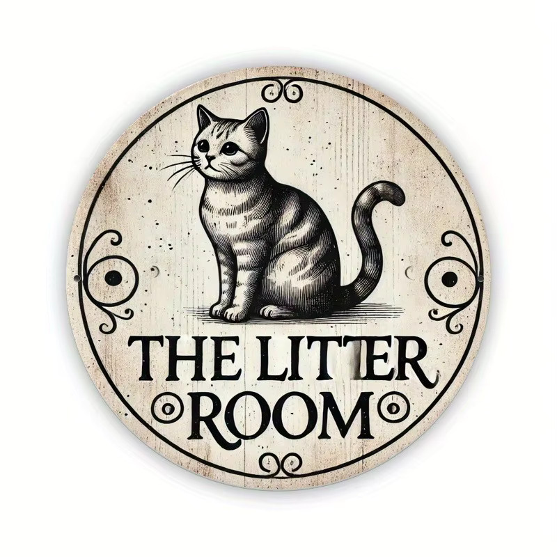 Rundes Blechschild Potdemiel mit Vintage-Katzenmotiv in Beige, Durchmesser: 20,3 cm - Bild 3
