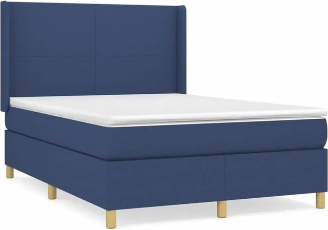 vidaXL Boxspringbett mit Matratze Hybrid-Design in Blau und Weiß, B/T/H: 140 x 190 x 128 cm - Bild 1