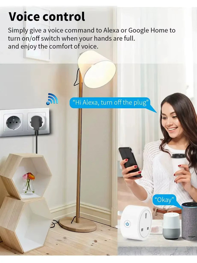 Tuya WiFi Smart Steckdose UK-Stecker 3-Pin-Adapter in Weiß mit Alexa Sprachsteuerung, Energieüberwachung und Timer-Funktion - Bild 2