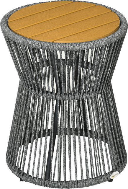 Outsunny Ratten Beistelltisch aus Polyrattan mit Kunststofftischplatte in Dunkelgrau im Boho-Stil für Garten, Terrasse und Veranda - Bild 1