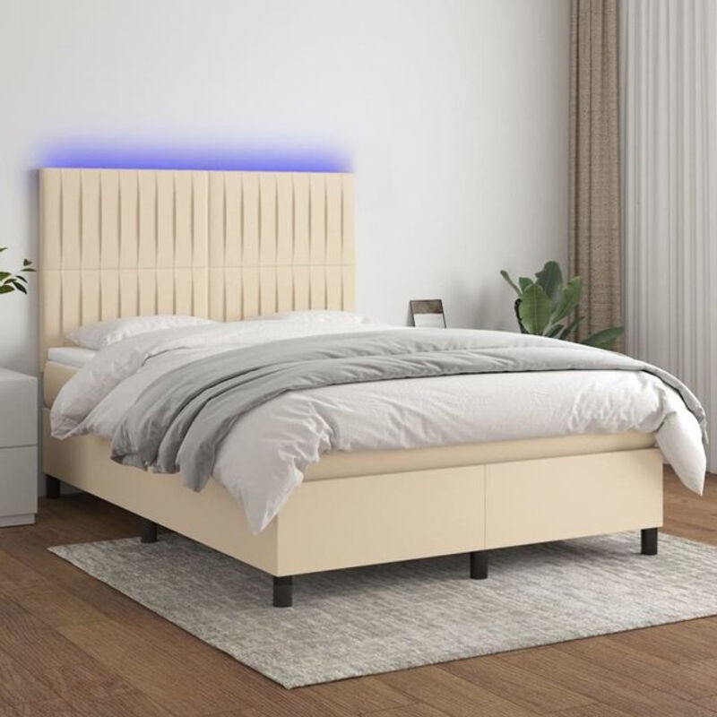 vidaxl Boxspringbett mit Matratze in Beige und Weiß aus Stoff, B/T: 140 x 190 cm - Bild 1