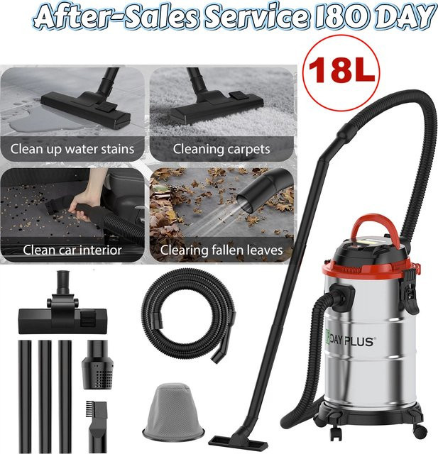 DayPlus 3-in-1 Nass-/Trockensauger mit 2400W und 20kPa Saugkraft, Industriesauger mit HEPA-Filter und Gebläsefunktion, Farbe: Silber/Edelstahl, Volumen: 18 l - Bild 1