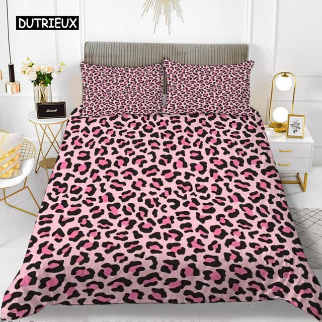 Bettwäsche-Set mit Leopardenmuster in Rosa von Binchi Outdoor Product, 3-teilig aus Polyester und Mikrofaser - Bild 1