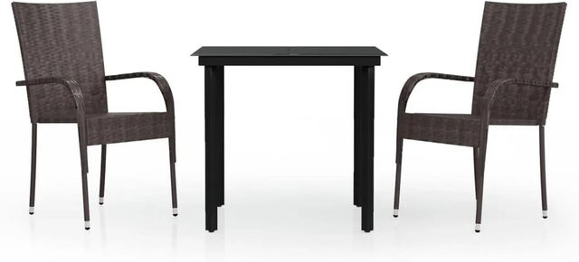 vidaXL 3-teilige Garten-Essgruppe aus PE-Rattan und Glas in Braun und Schwarz - Bild 1