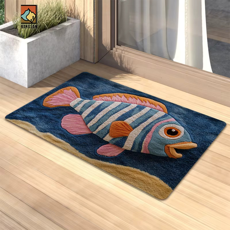 VIKAMA Badezimmermatte mit Fischmuster in Multicolour, weiche und kreative Bodenmatte für Badezimmer, Flur oder Wohnzimmer, B/T: 60 x 40 cm - Bild 2