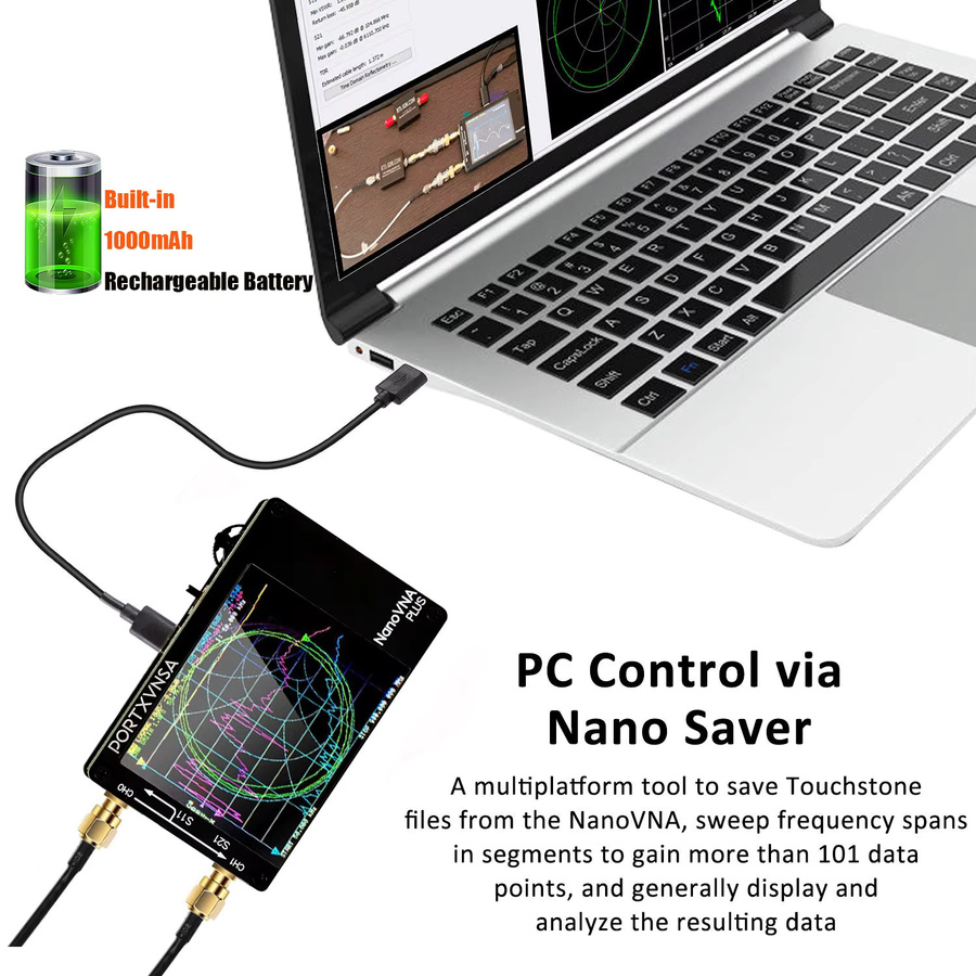 AISANRAY NanoVNA-H Plus Vektor-Netzwerk-Antennenanalysator 50KHz-2,7GHz mit 2,8-Zoll-Touchdisplay in Schwarz - Bild 4