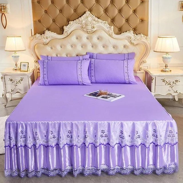 Tagesdecke mit Spitze im Prinzessinnen-Stil von Super Six, Farbe Lila, B/B: 200 x 220 cm - Bild 1