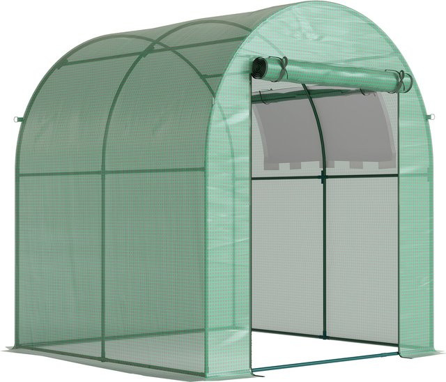 Outsunny Gewächshaus mit Rolltür und Seitenfenstern, UV-geschütztes Foliengewächshaus aus PE-Gitterfolie für Garten und Balkon, B/T/H: 180 x 180 x 200 cm - Bild 1