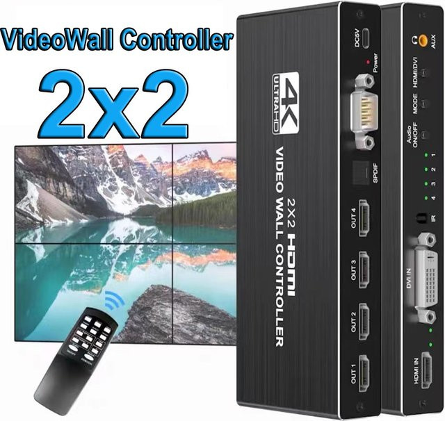 VBDWRM 4K HDMI Video Wall Controller Prozessor in Schwarz für 2x2, 1x2, 1x3, 1x4, 2x1, 3x1 und 4x1 Konfigurationen - Bild 1