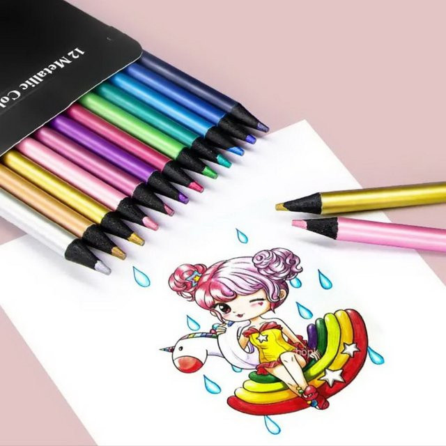 XD-TOPQC 12-farbige metallische Buntstifte in Multicolour für professionelle Künstler zum Zeichnen und Skizzieren - Bild 1