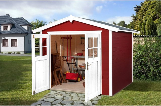 WEKA Gartenhaus Log Cabin 224 Gr.3 aus europäischer Fichte in Rot mit Satteldach und Doppeltür, B/H/T: 280 x 227 x 259 cm - Bild 1