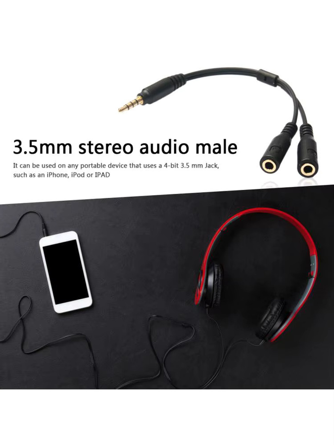 ALLOET Y-Splitter Adapter Kabel Schwarz mit 3,5mm Jack 1 TRRS Stecker auf 2 TRS Buchsen für Musik und Mikrofon Headset - Bild 4