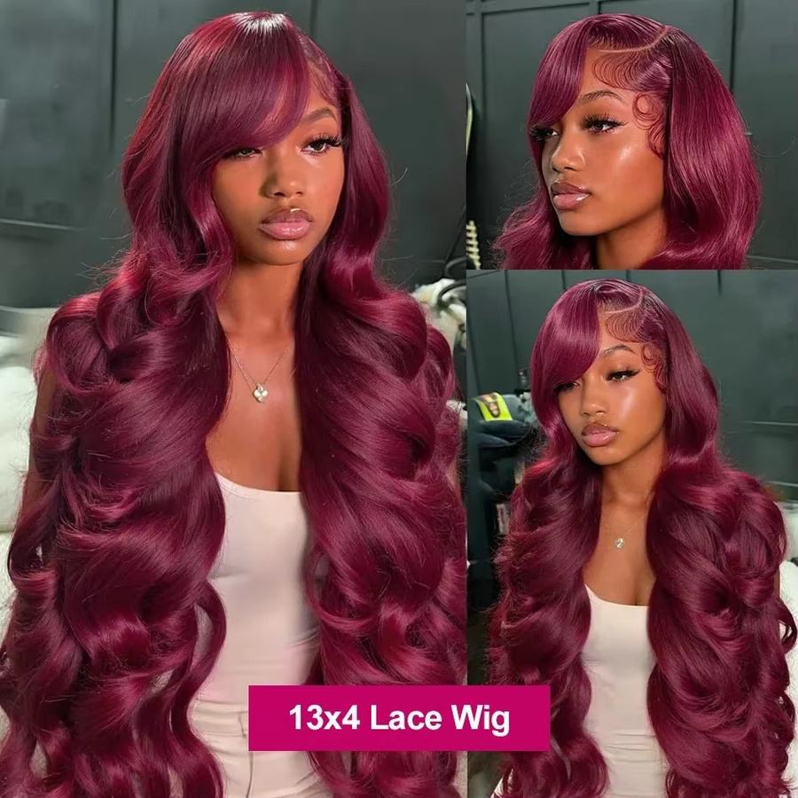 UVEOUS HD Lace Frontal Perücke, Body Wave, Burgunderrot, Damen - Bild 3