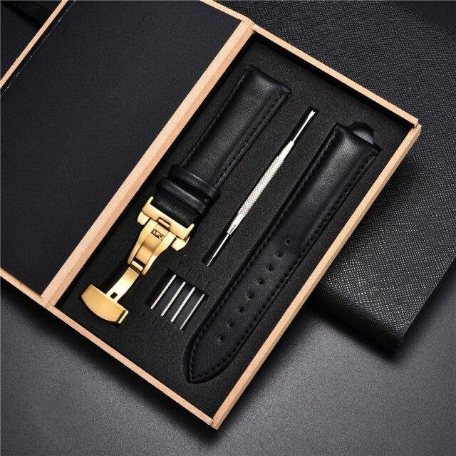 Allbestart Uhrenarmband Leder, Schwarz, 22 mm, Unisex - Bild 1