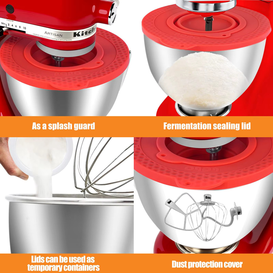 Silikon Schüsselabdeckung mit Ausgießschutz und Deckel für KitchenAid Standmixer 4,5-5 Quart, Rot - Bild 4