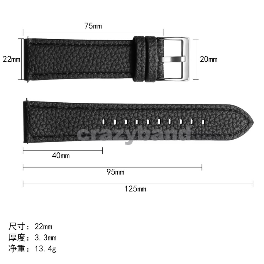 crazyband Uhrenarmband Leder, Litschi-Muster, Schwarz, Unisex - Bild 3
