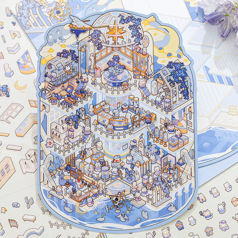 Sence 20 Stück Miniaturszene-Aufkleberbuch mit 3D-Häusern für DIY-Projekte, mehrfarbig - Bild 3