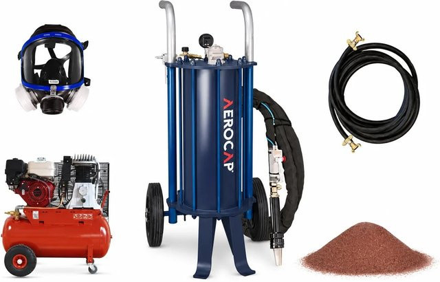 AEROCAP 1001 Sandstrahl-Komplettset mit Benzinkompressor und Zubehör in Blau und Multicolour - Bild 1