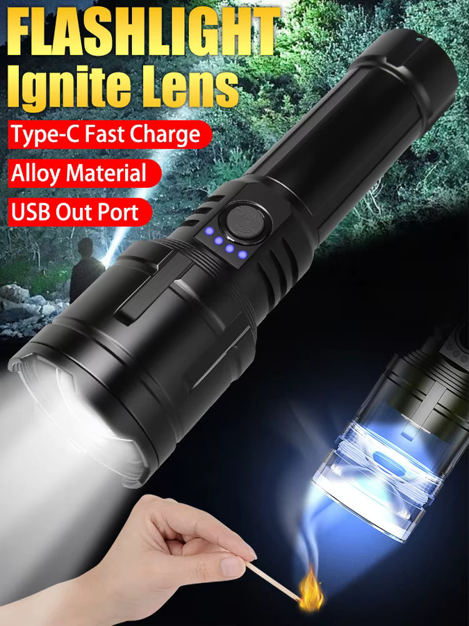 LONGRIVER Taschenlampe mit Feuerzeug und Powerbank, wiederaufladbare LED Taschenlampe in Grün mit Zoom und 5 Modi für Outdoor und Camping - Bild 4