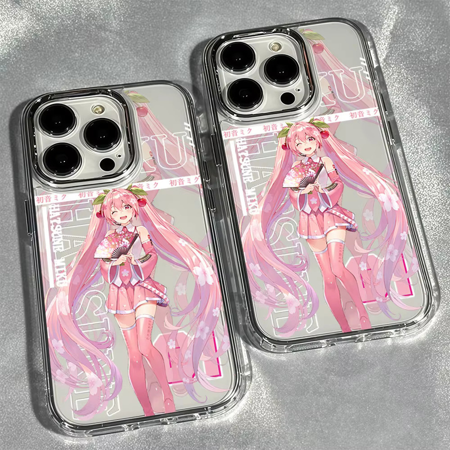 Aurbe Handyhülle Hatsune Miku Transparent mit silbernem Linsenrahmen für iPhone 17 16 15 14 13 12 11 Pro Max und 16E - Bild 2