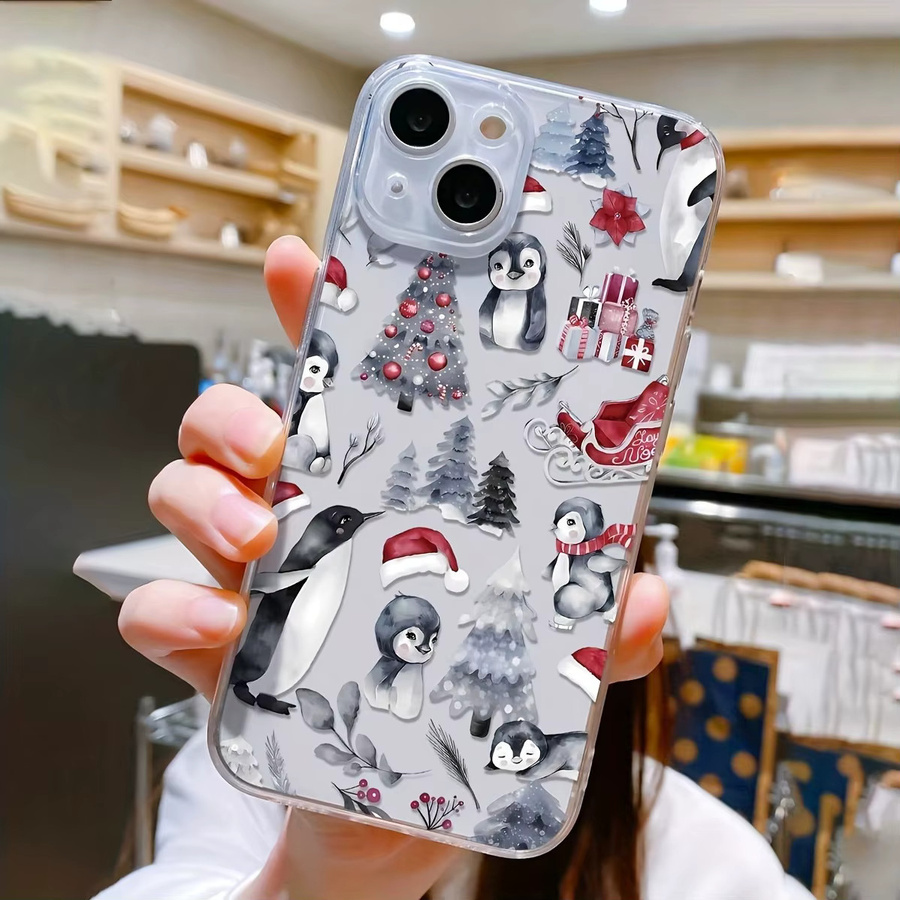 Transparente TPU-Handyhülle mit Weihnachtsbaum- und Pinguin-Design für Apple iPhone 17 16 15 14 13 12 11 Pro Max Plus Mini SE XR X XS - Bild 6
