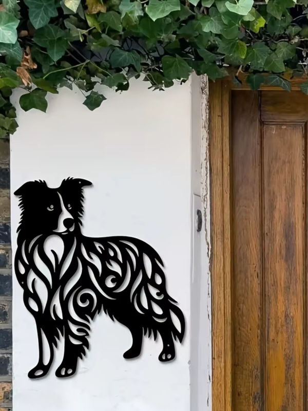 DDPNKL Collie Wandkunst aus Metall in Schwarz mit abstrakten Mustern zur Wandmontage - Bild 7