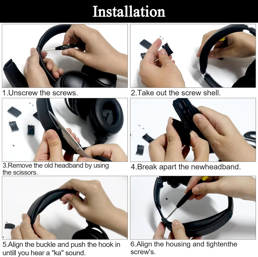 KUTOU Ersatz-Kopfbandkissen und Ohrpolster für Bose QC35 und QC45 Kopfhörer mit Geräuschisolierung aus Memory Foam in Schwarz oder Weiß - Bild 6