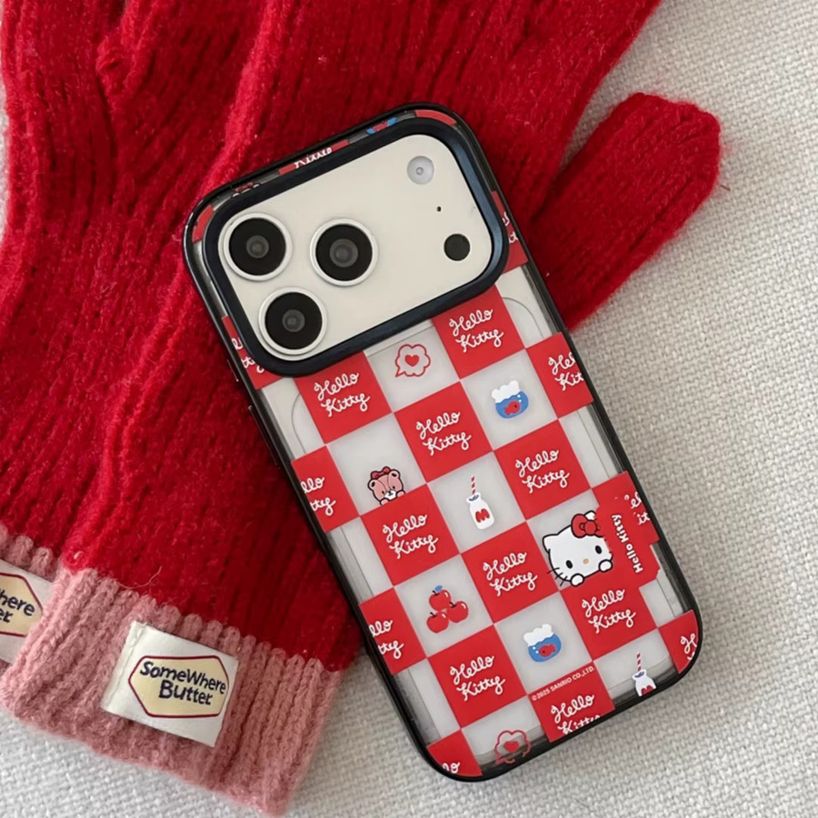 Sanrio Hello Kitty Handyhülle Fashion Grid für iPhone 17 16 15 14 13 12 Pro Max, stoßfeste Acryl-Hartschale, multicolour - Bild 4
