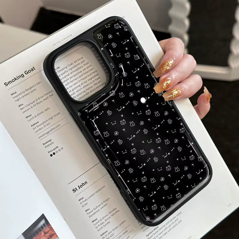 AIR PLUS Handyhülle im koreanischen Stil mit niedlichem Hasen-Design für iPhone 11 bis iPhone 17 Pro Max, Farbe: Schwarz - Bild 3